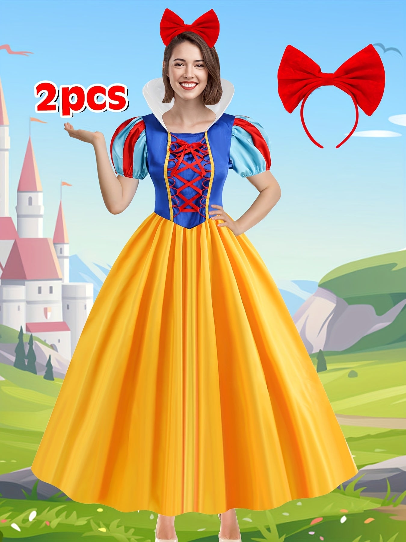 Classic Snow White Halloween Princess Costume with Headwear for Adults