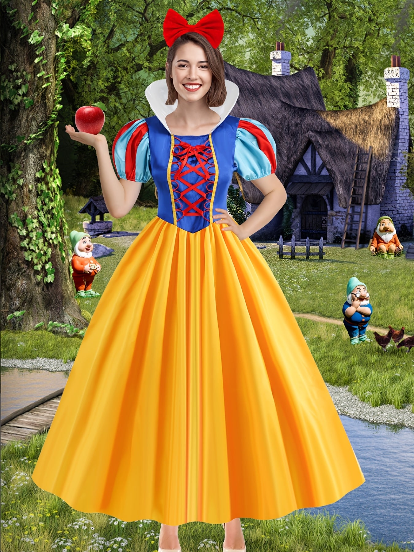 Classic Snow White Halloween Princess Costume with Headwear for Adults