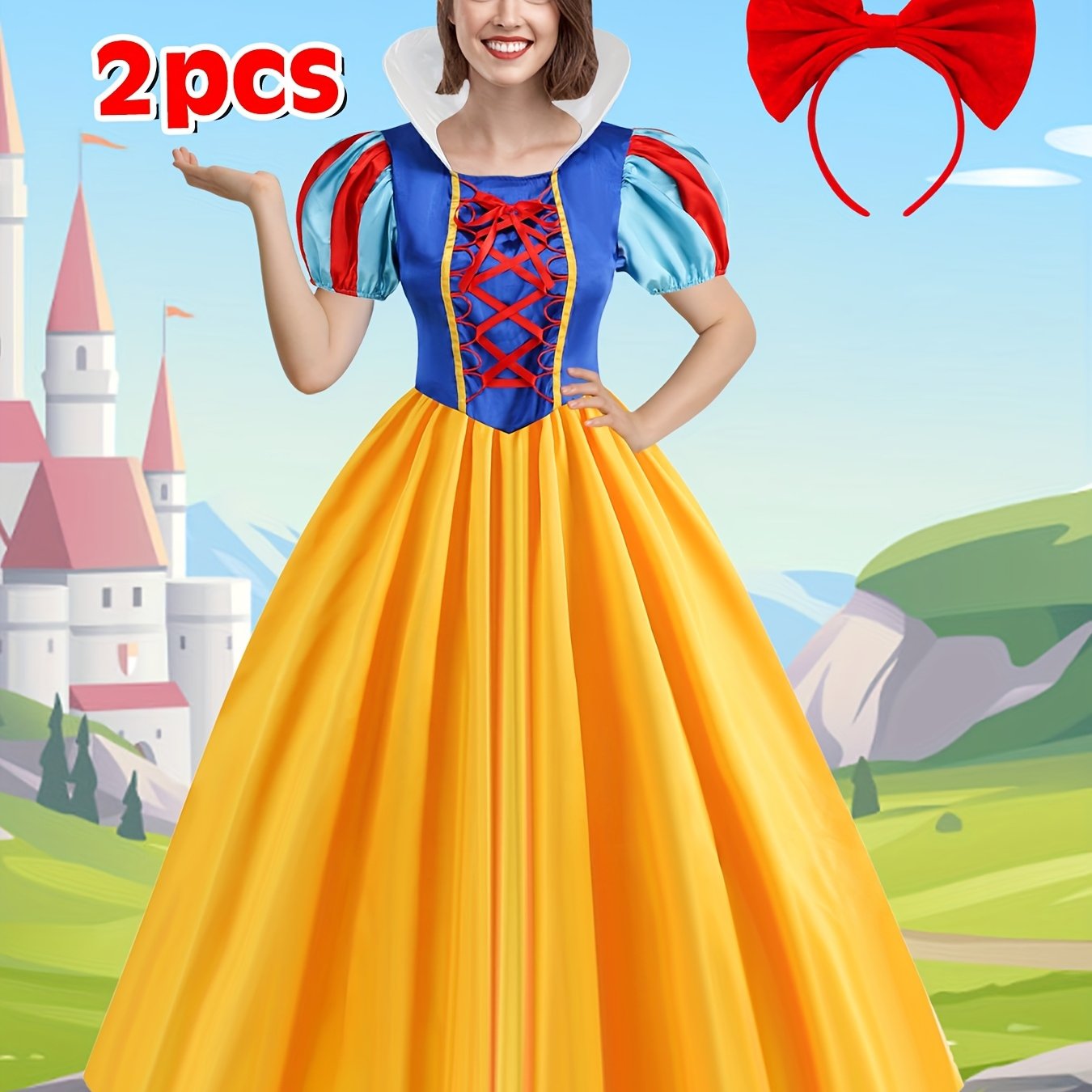 Classic Snow White Halloween Princess Costume with Headwear for Adults