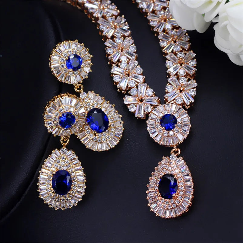 CC Vintage Jewelry Set Rose Gold Plated Necklace and Earrings