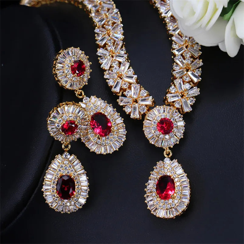 CC Vintage Jewelry Set Rose Gold Plated Necklace and Earrings