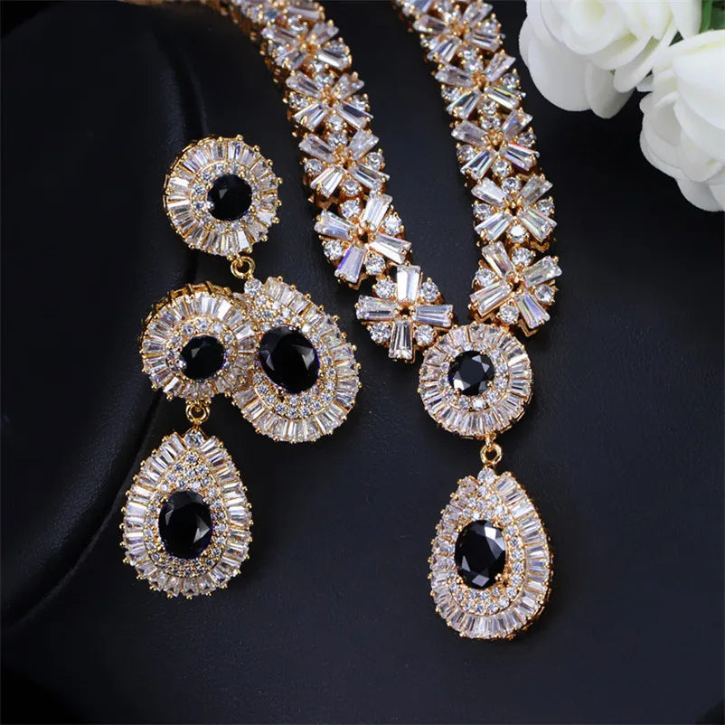 CC Vintage Jewelry Set Rose Gold Plated Necklace and Earrings