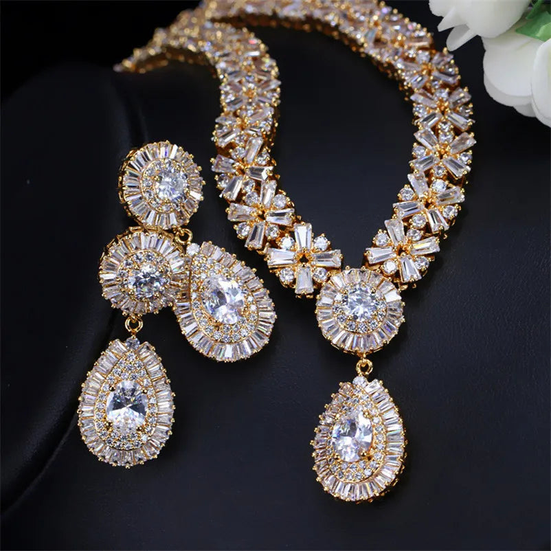 CC Vintage Jewelry Set Rose Gold Plated Necklace and Earrings