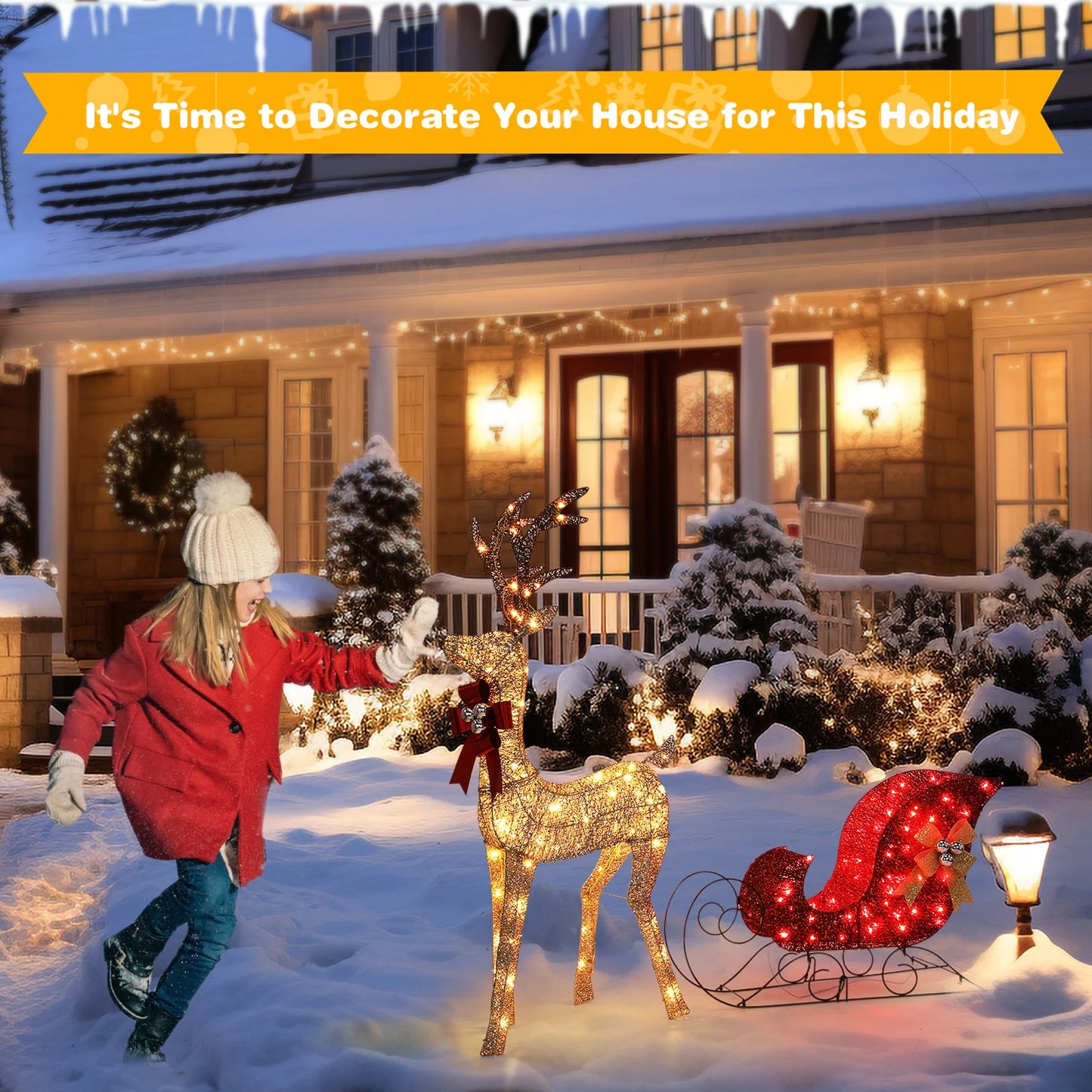 Indoor/Outdoor Large Christmas Deer Family Set