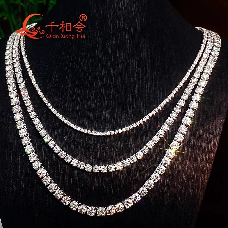 10k 14k 18k real gold 3mm 4mm  Moissanite Tennis Necklace