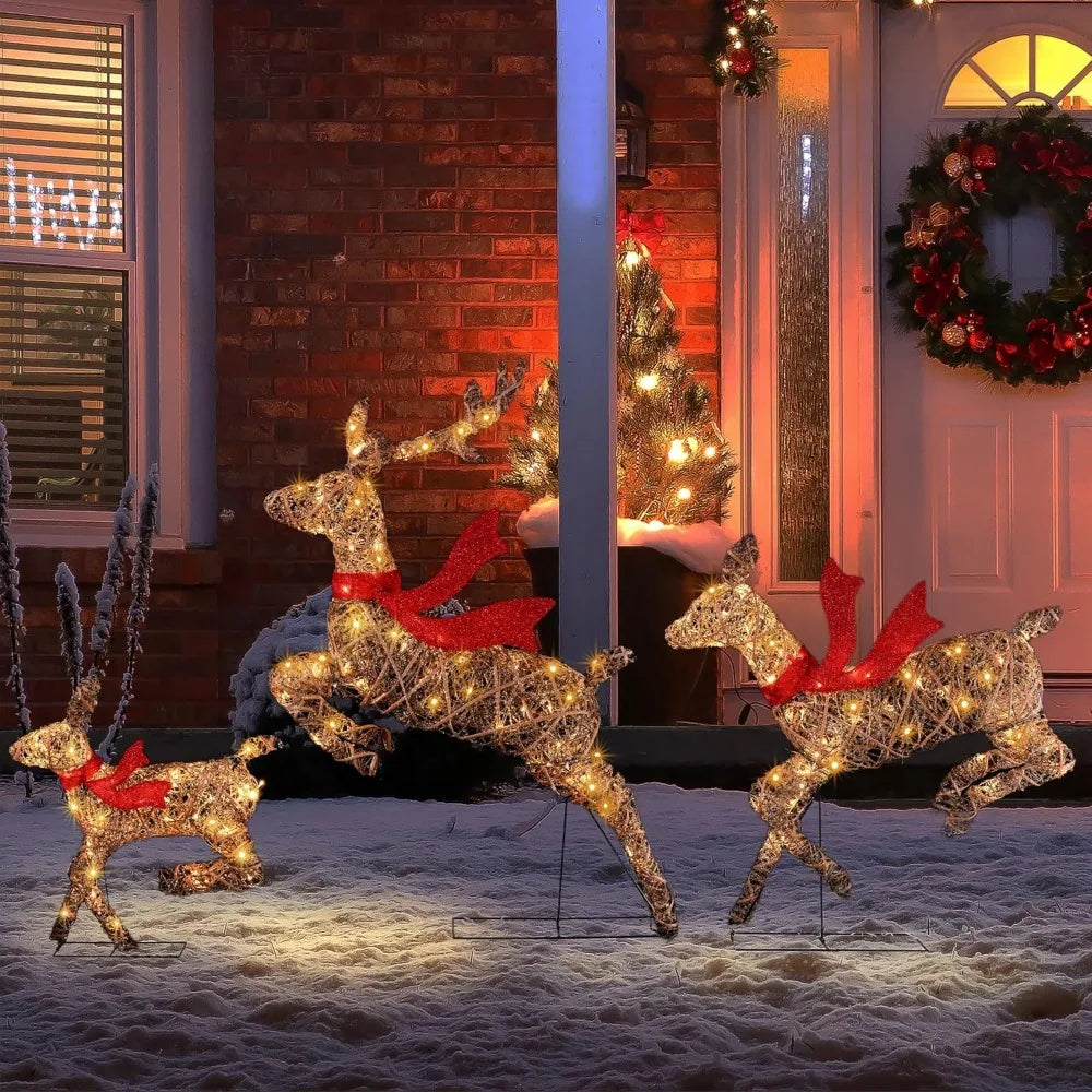 Set of 3 Reindeer Christmas Decorations, LED Christmas Decorations