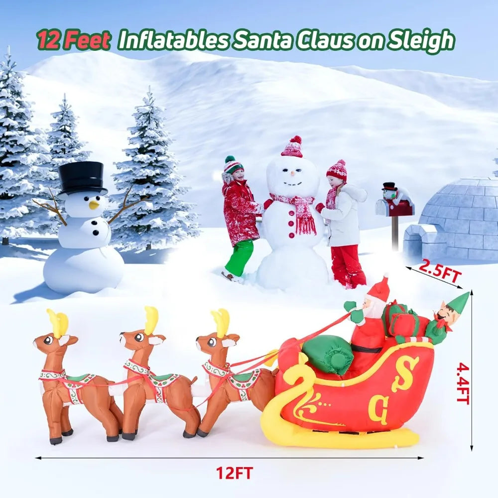 Inflatable Santa Claus Rides a Sled Outdoor Christmas Decorations, Built-in LED Lights