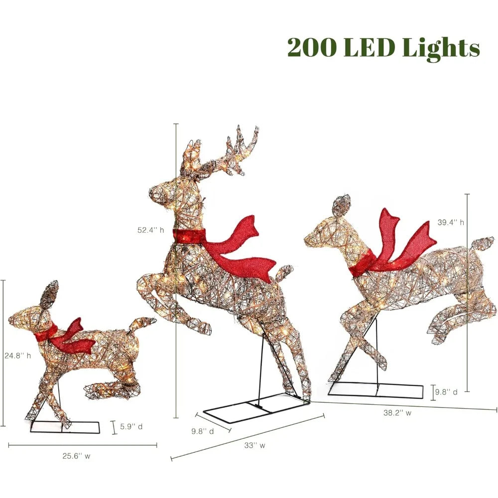 Set of 3 Reindeer Christmas Decorations, LED Christmas Decorations