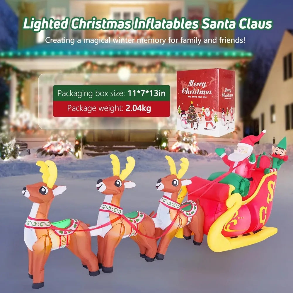 Inflatable Santa Claus Rides a Sled Outdoor Christmas Decorations, Built-in LED Lights