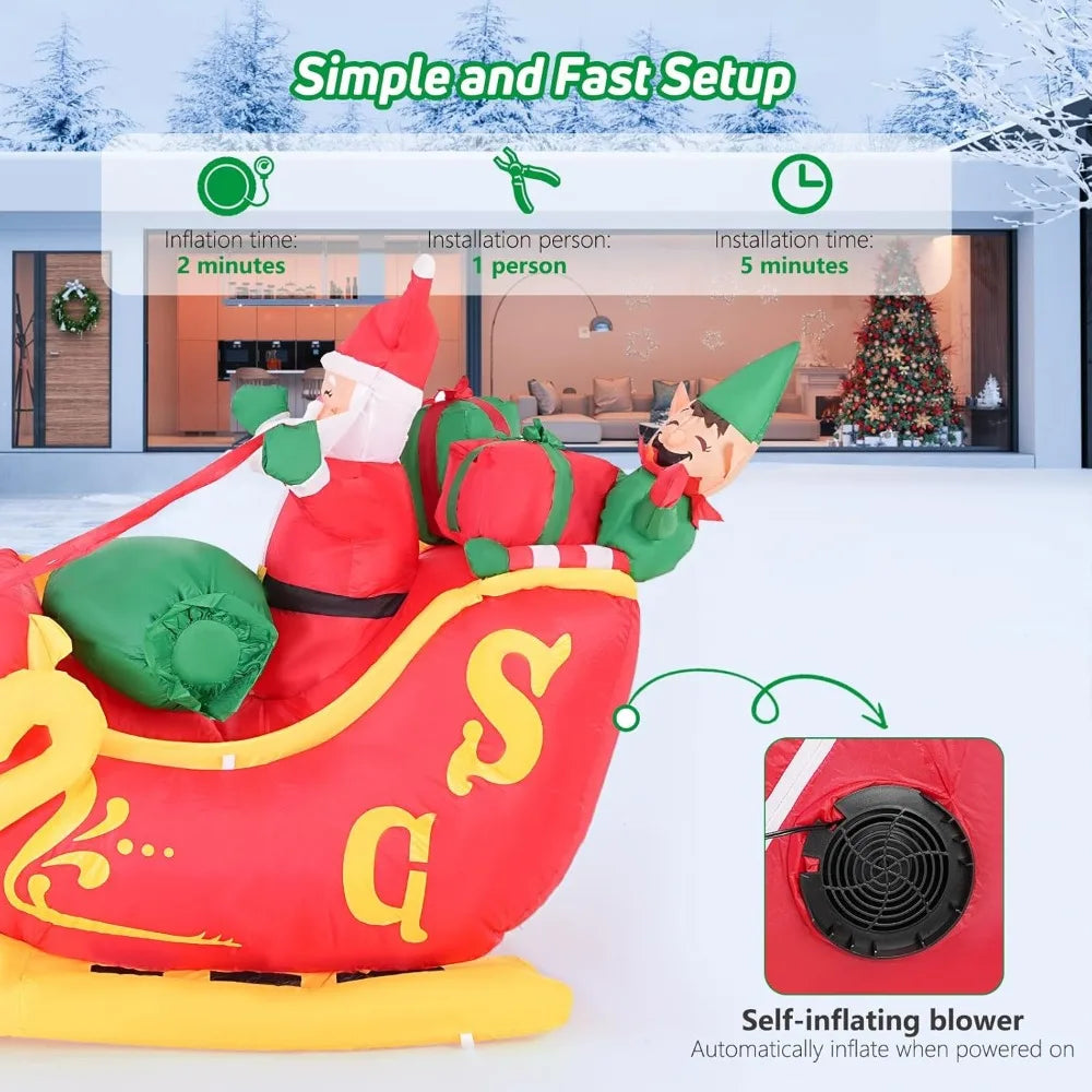 Inflatable Santa Claus Rides a Sled Outdoor Christmas Decorations, Built-in LED Lights