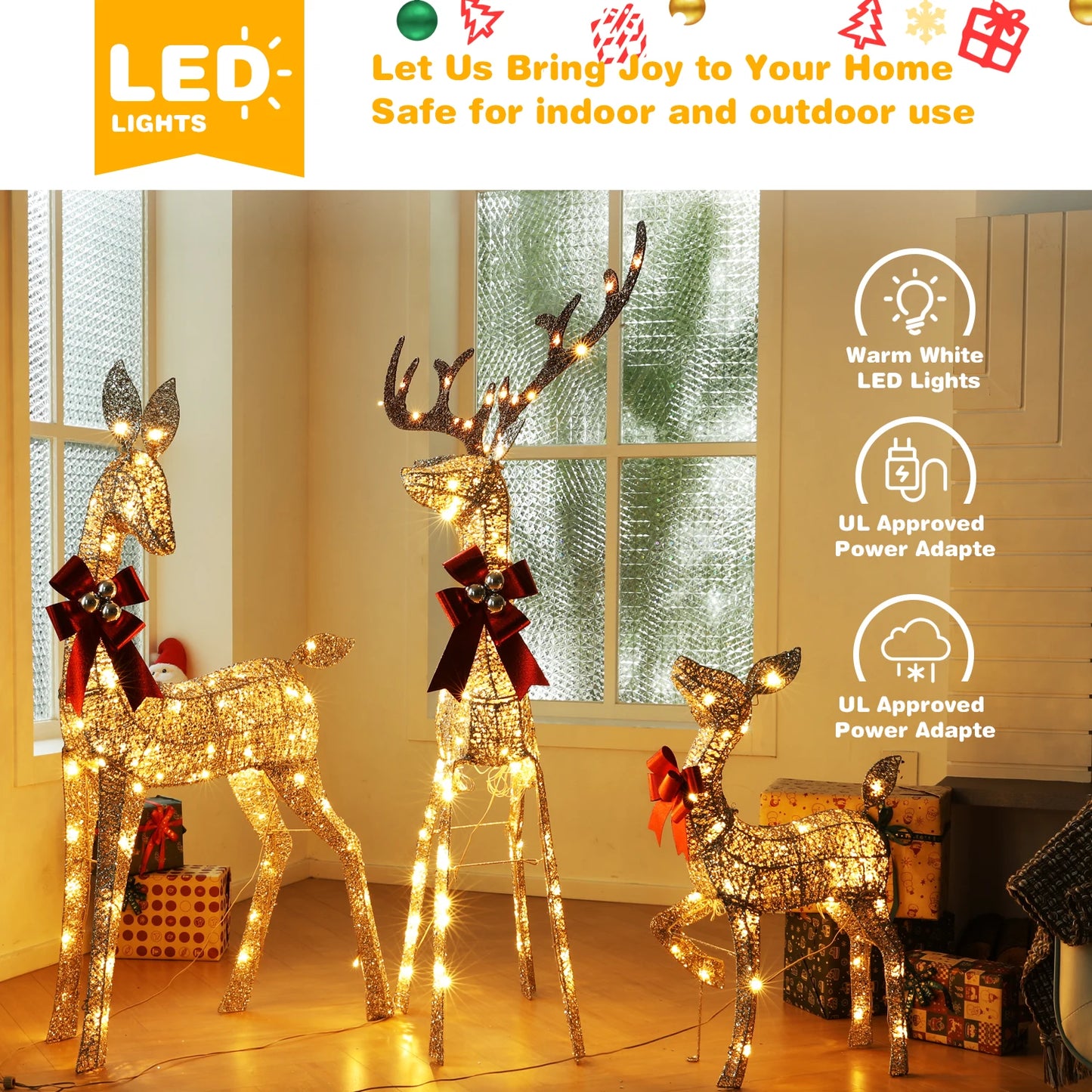 Indoor/Outdoor Large Christmas Deer Family Set