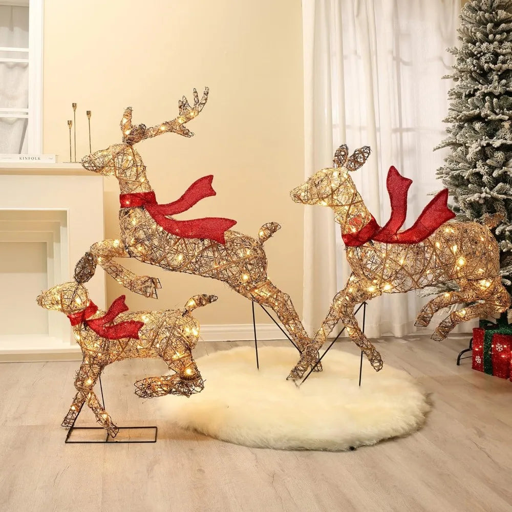 Set of 3 Reindeer Christmas Decorations, LED Christmas Decorations