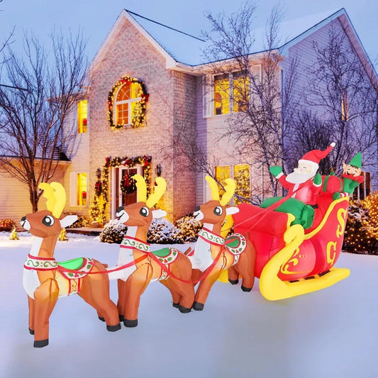 Inflatable Santa Claus Rides a Sled Outdoor Christmas Decorations, Built-in LED Lights